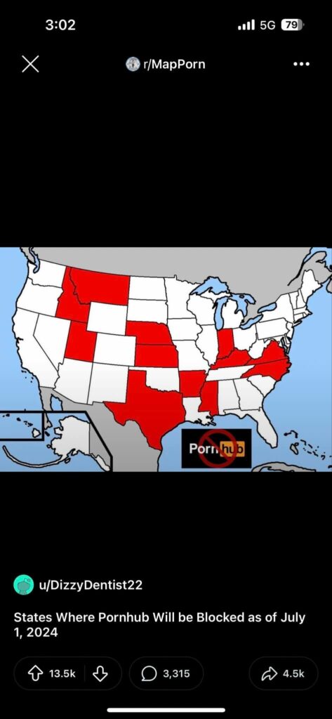 Pornhub blocked U.S. states 